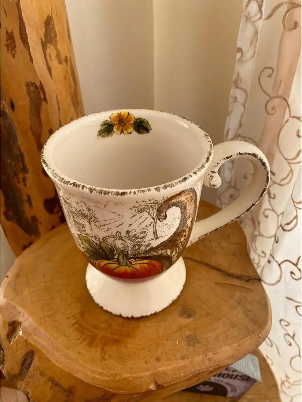 Fall Pumpkin Ceramic Coffee Mug with Sculpted Handle